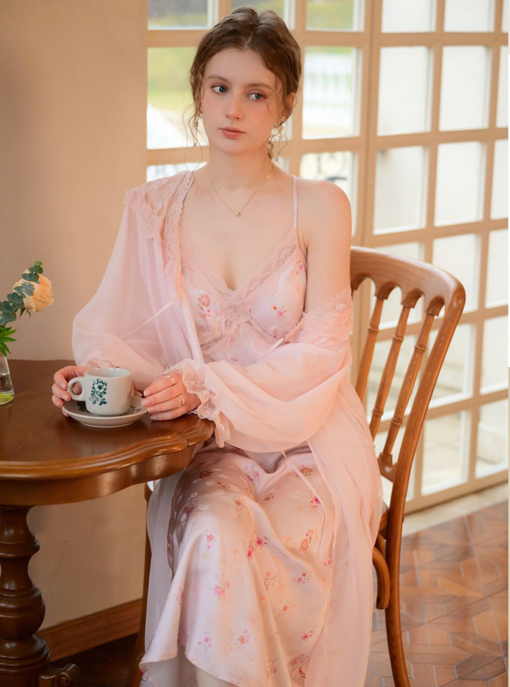 Romantic Satin Built In Bra Nightgown 2pcs Set