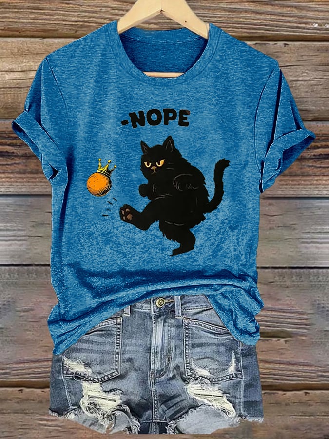 🔥Buy 3 Get 15% Off🔥Women's Retro No Kings In America Cat Crown Nope Print Short Sleeve T-Shirt