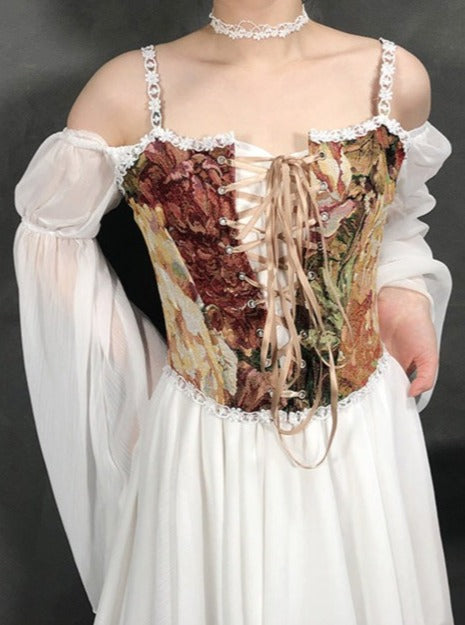 Retro Style Jacquard Boned Lace Up Vest