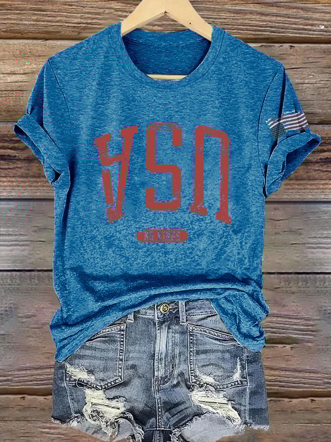 🔥Buy 3 Get 15% Off🔥Retro Upside Down USA & Flag No Kings Print T-Shirt