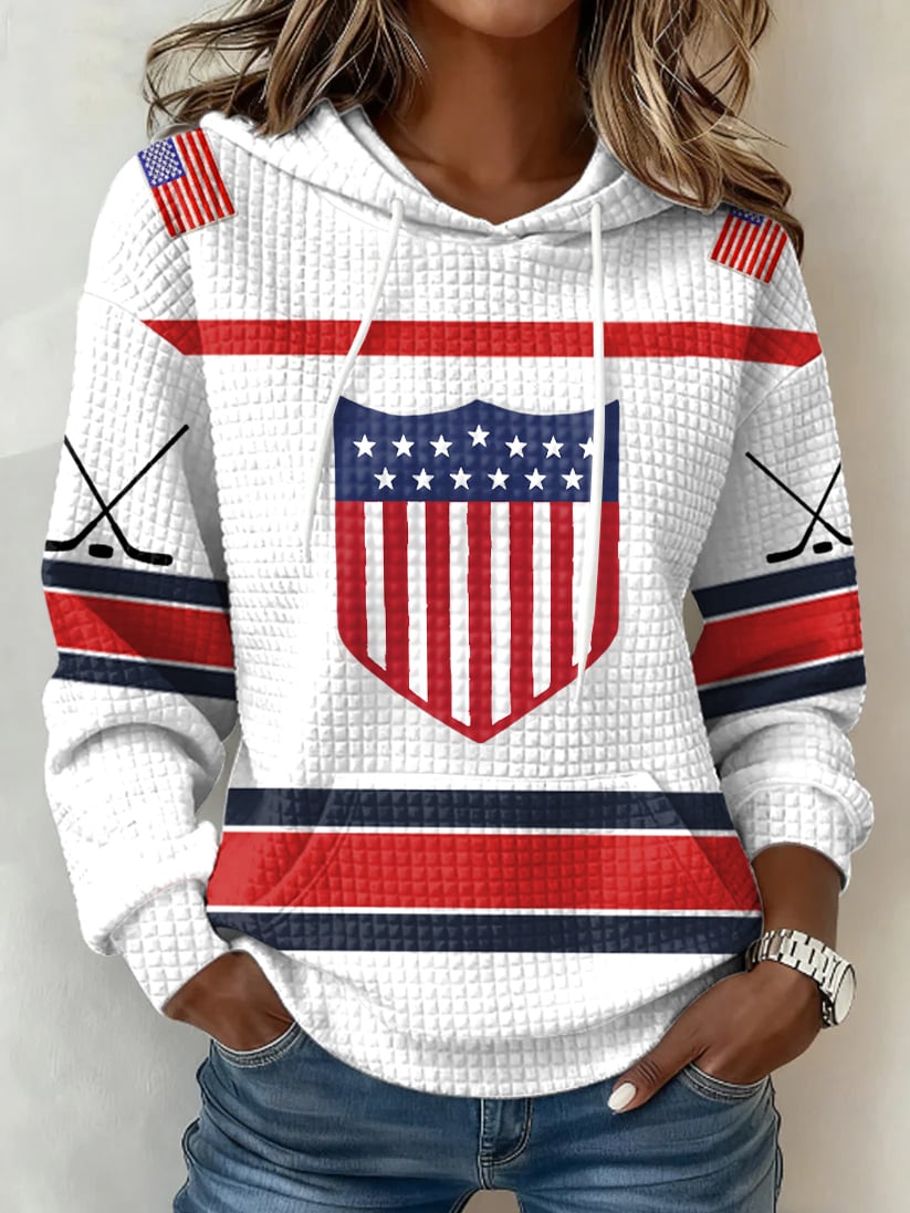 Retro USA Ice Hockey Print Hoodie