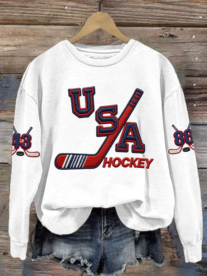 Women's Retro USA Ice Hockey Print Sweatshirt
