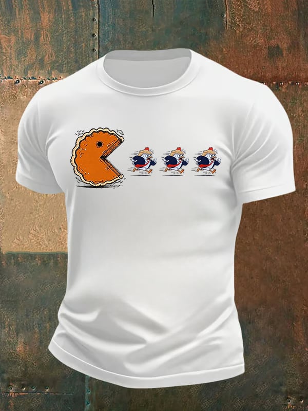 Men's Funny Turkey Chasing Pie Sublimation FDT Thanksgiving T-Shirt