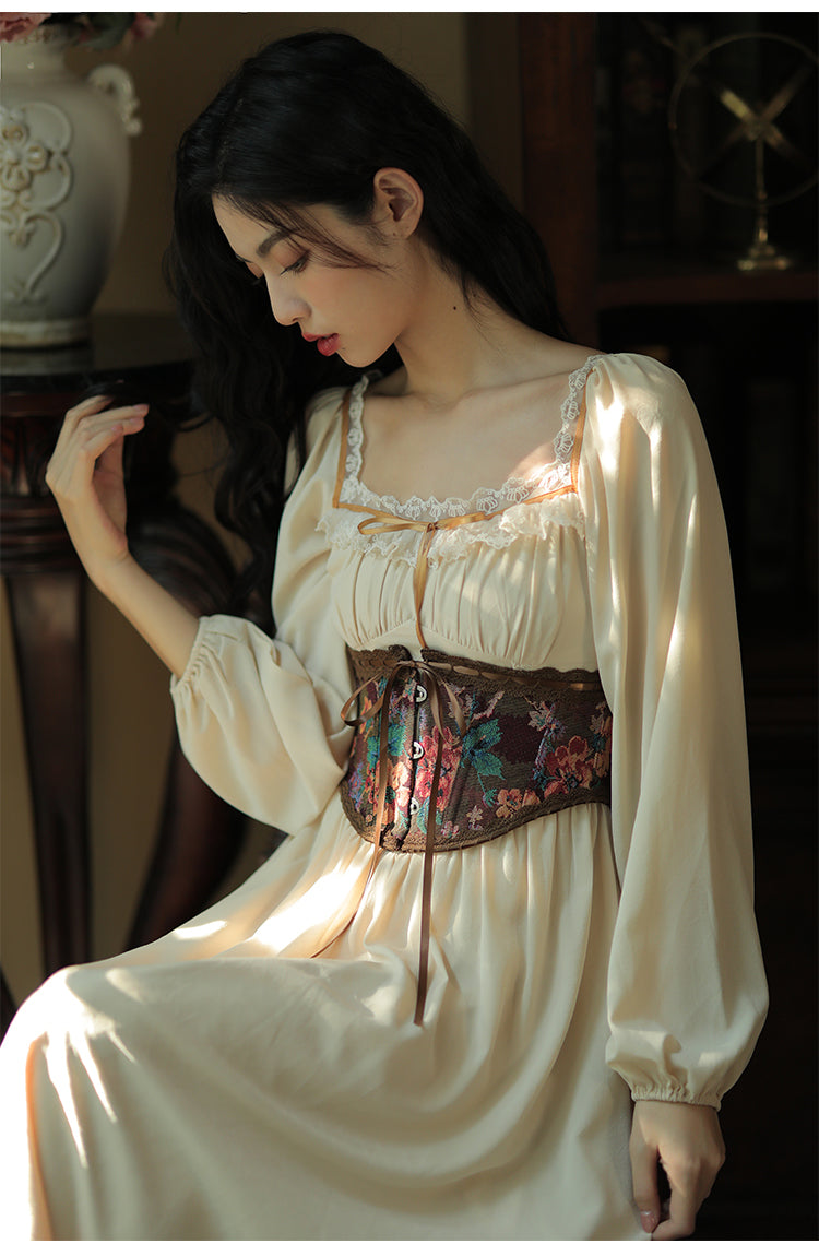 Royalcore Painting Boned Corset + Lace Neck Dress