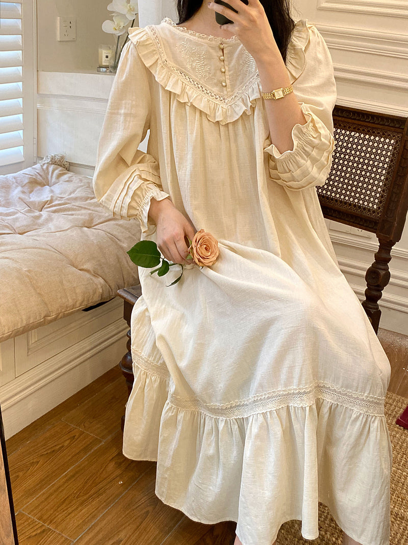 Retro Style Royal Cotton Sleep Gown