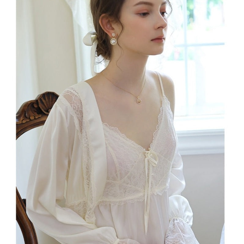 Vintage Satin Lace 2pcs Nightgown Set