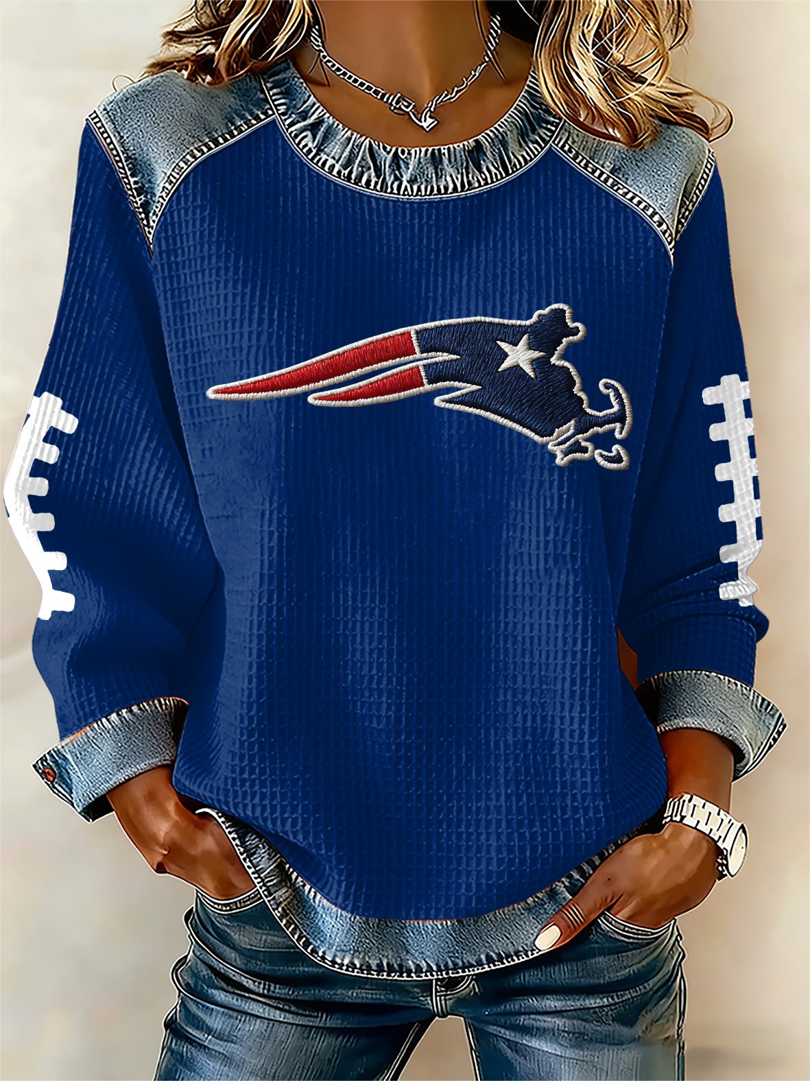 Women's rugby print long-sleeved sweatshirt