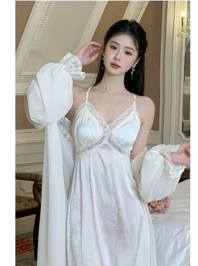 Romantic Satin Built In Bra Nightgown 2pcs Set