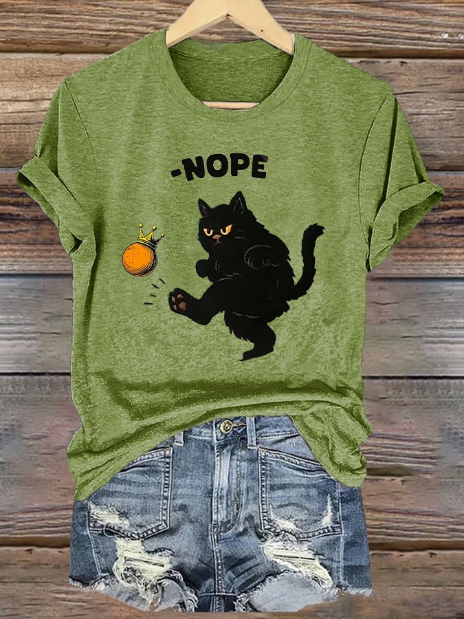 🔥Buy 3 Get 15% Off🔥Women's Retro No Kings In America Cat Crown Nope Print Short Sleeve T-Shirt