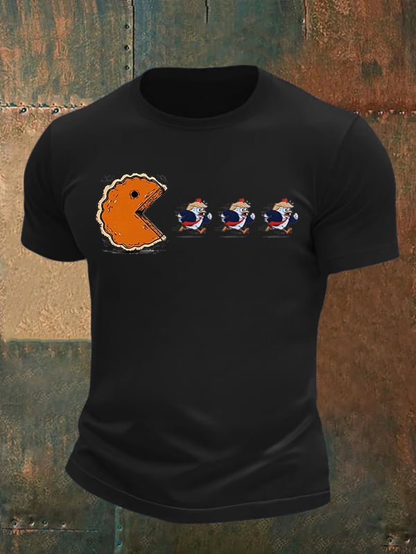 Men's Funny Turkey Chasing Pie Sublimation FDT Thanksgiving T-Shirt