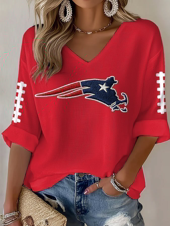 Women's football Print Waffle Long Sleeve T-Shirt