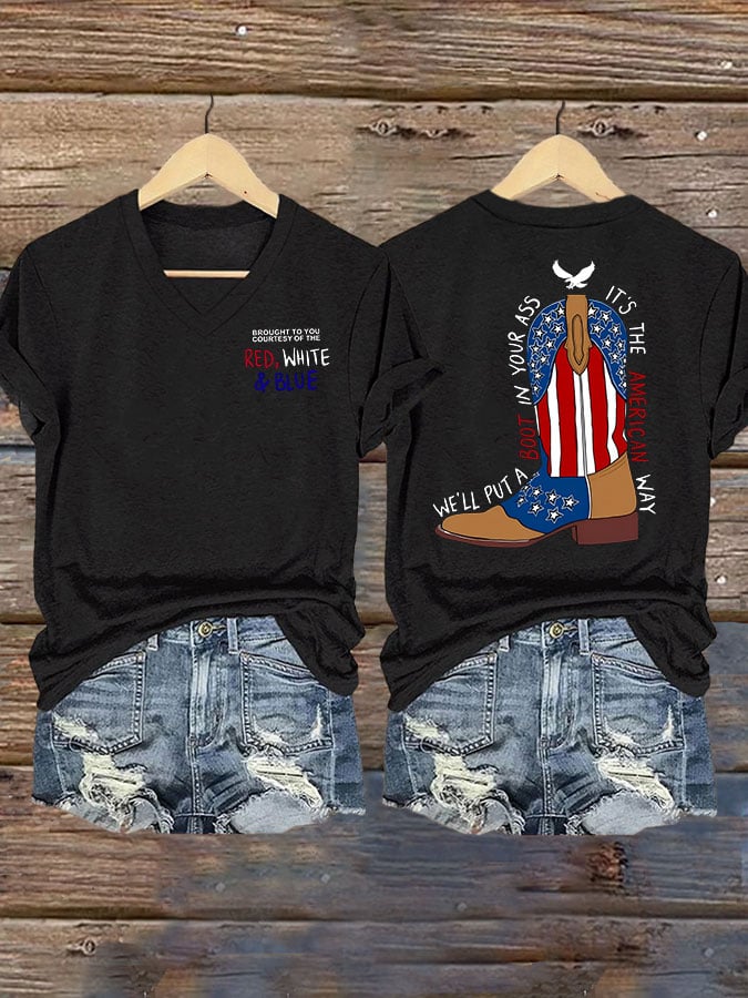 🔥Buy 3 Get 15% Off🔥Women's Brought To You Courtesy Of The Red, White & Blue Print Casual T-Shirt