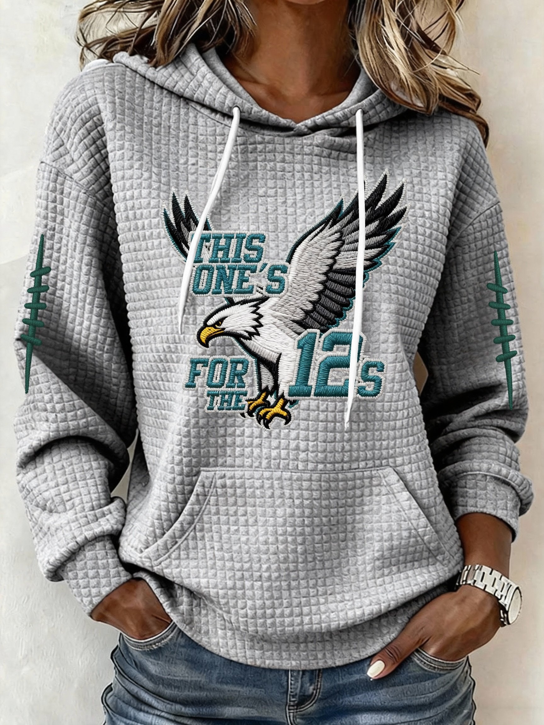 Womenâs Football Graphic Waffle Knit Hoodie