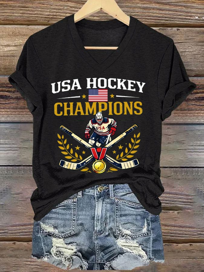 Women's Ice Hockey Print Casual T-Shirt