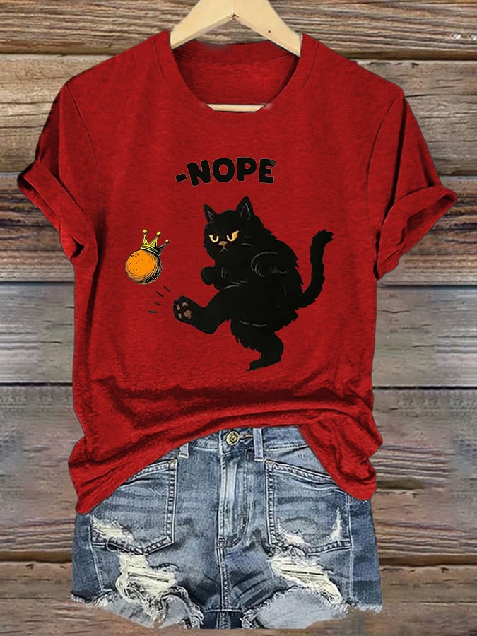 🔥Buy 3 Get 15% Off🔥Women's Retro No Kings In America Cat Crown Nope Print Short Sleeve T-Shirt