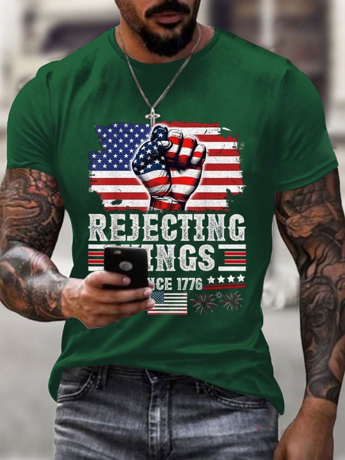 🔥Buy 3 Get 15% Off🔥Men's Independence Day FDT REJECTING KINGS SINCE 1776 Printed T-Shirt