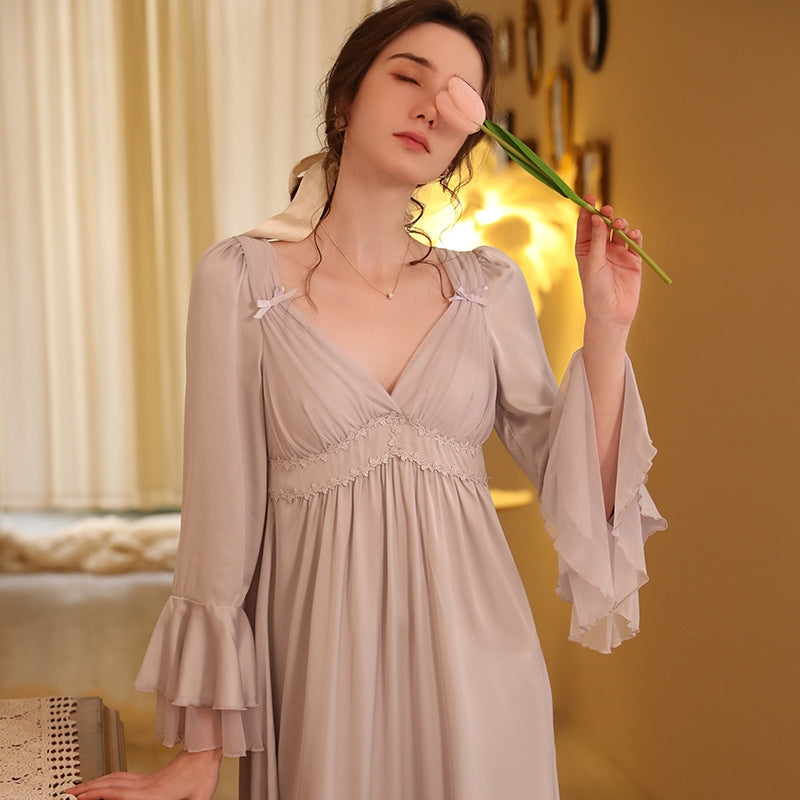 Ruffled Cuffs High Waist Nightgown