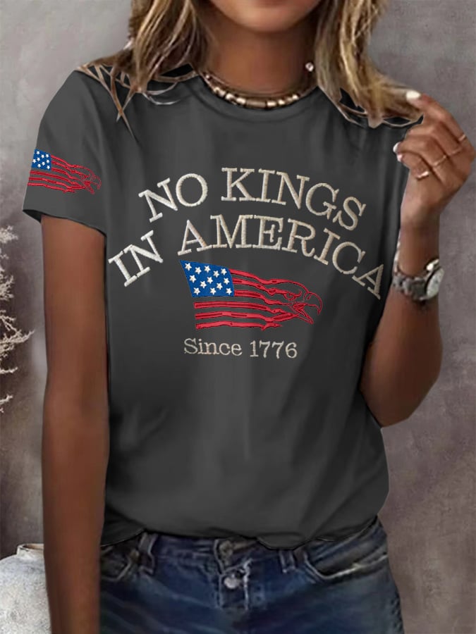 🔥Buy 3 Get 15% Off🔥Retro Retro No Kings In America Since 1776 Print T-Shirt