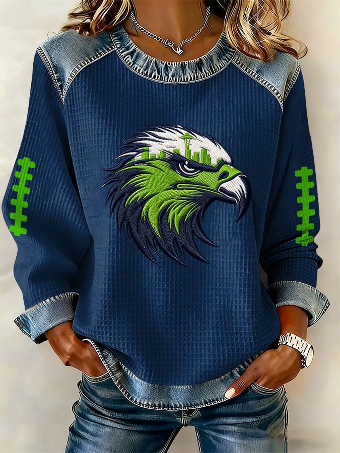 Women's rugby print long-sleeved sweatshirt