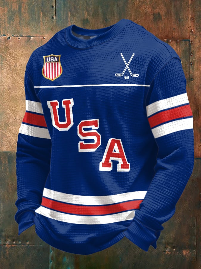 Retro Men's USA Ice Hockey Print Sweatshirt