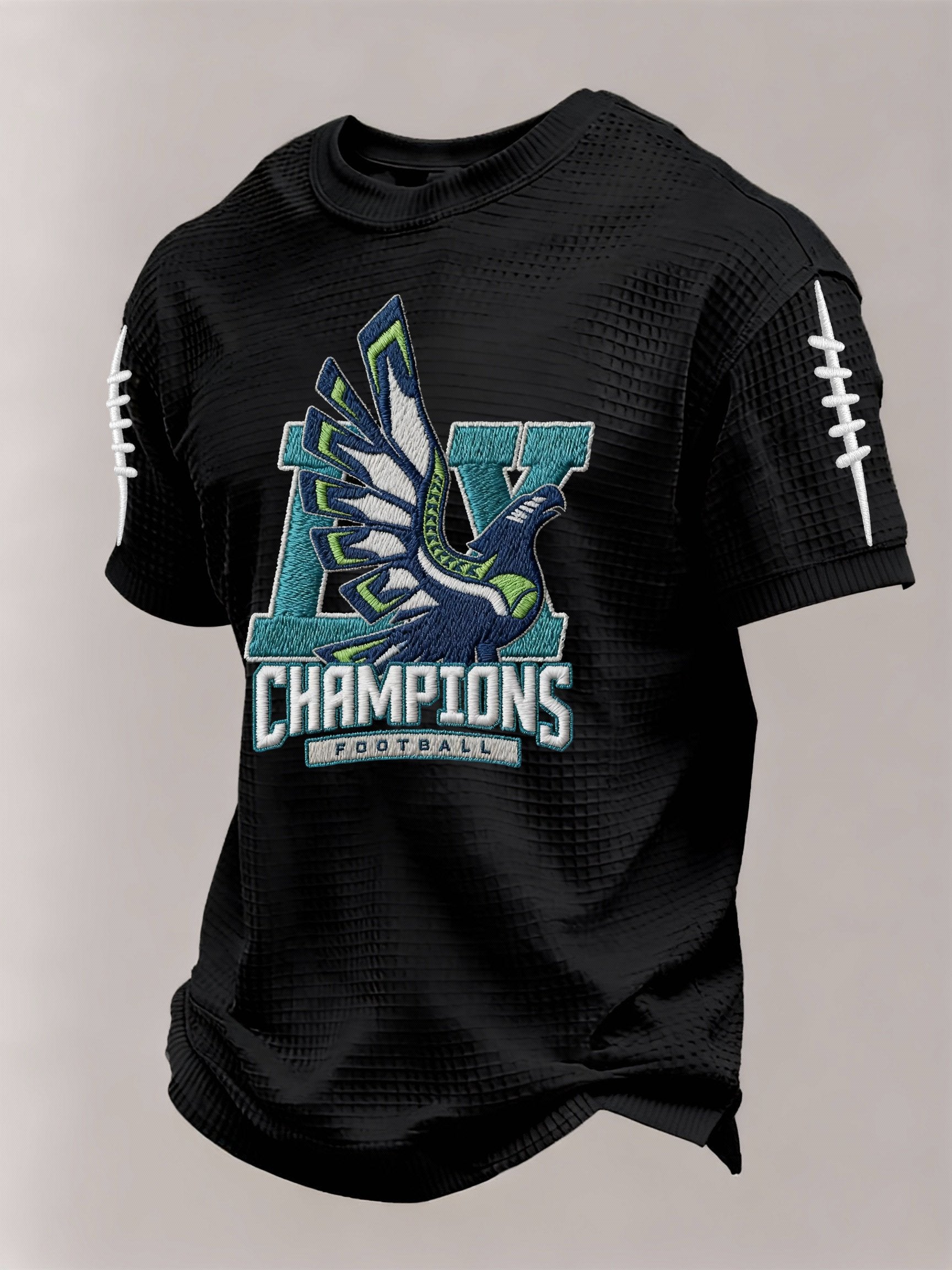 Menâs Football Graphic Waffle Knit Short Sleeve Crewneck T-Shirt