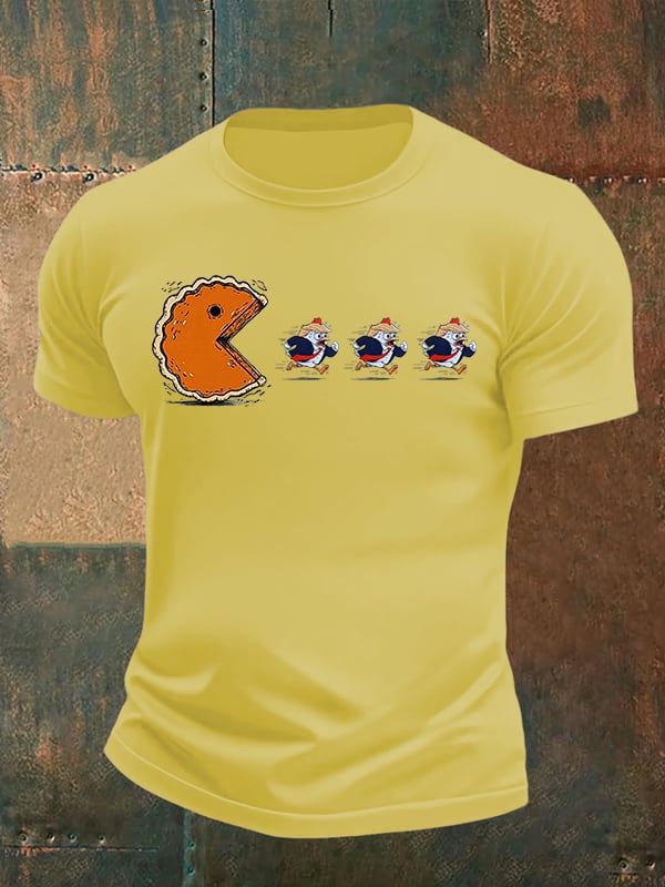 Men's Funny Turkey Chasing Pie Sublimation FDT Thanksgiving T-Shirt