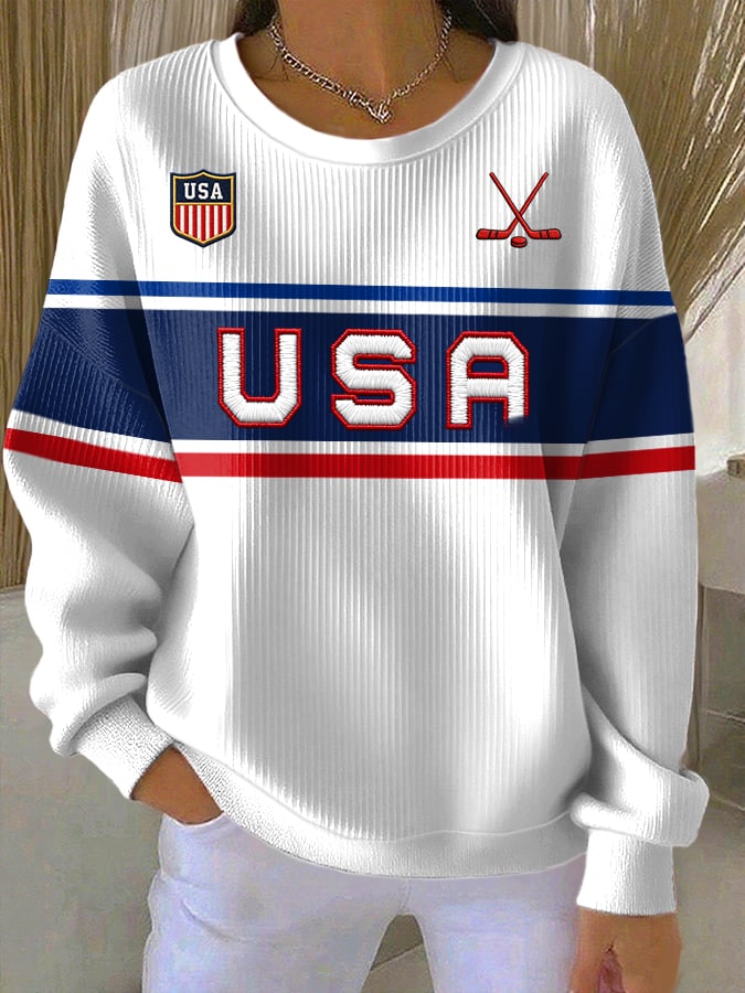 Women's Retro Ice Hockey Print Sweatshirt