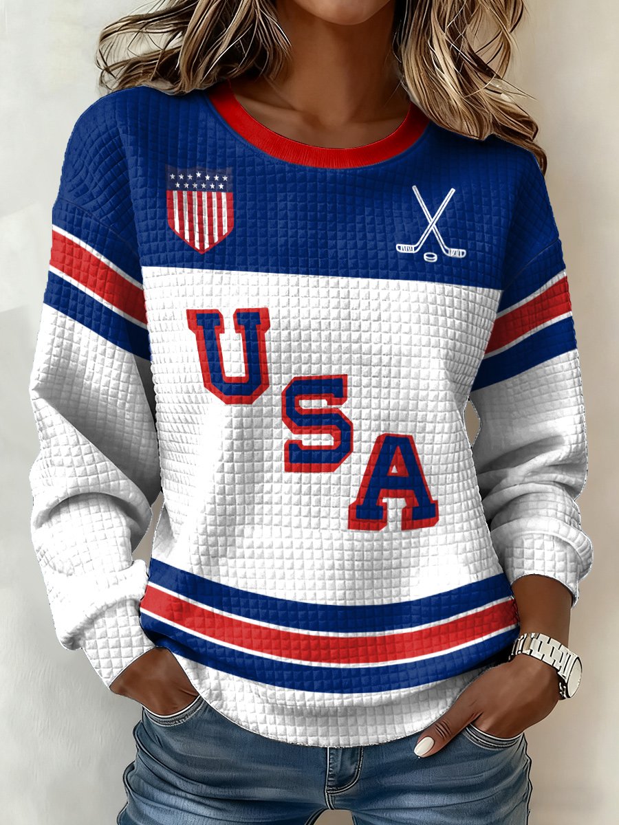 Retro USA Ice Hockey Print Sweatshirt