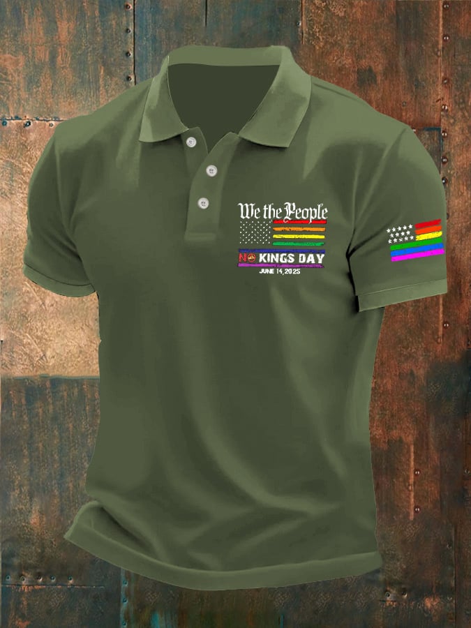 🔥Buy 3 Get 15% Off🔥Man's Vintage We The People No Kings Day June 14, 2025 Printed Polo Shirt