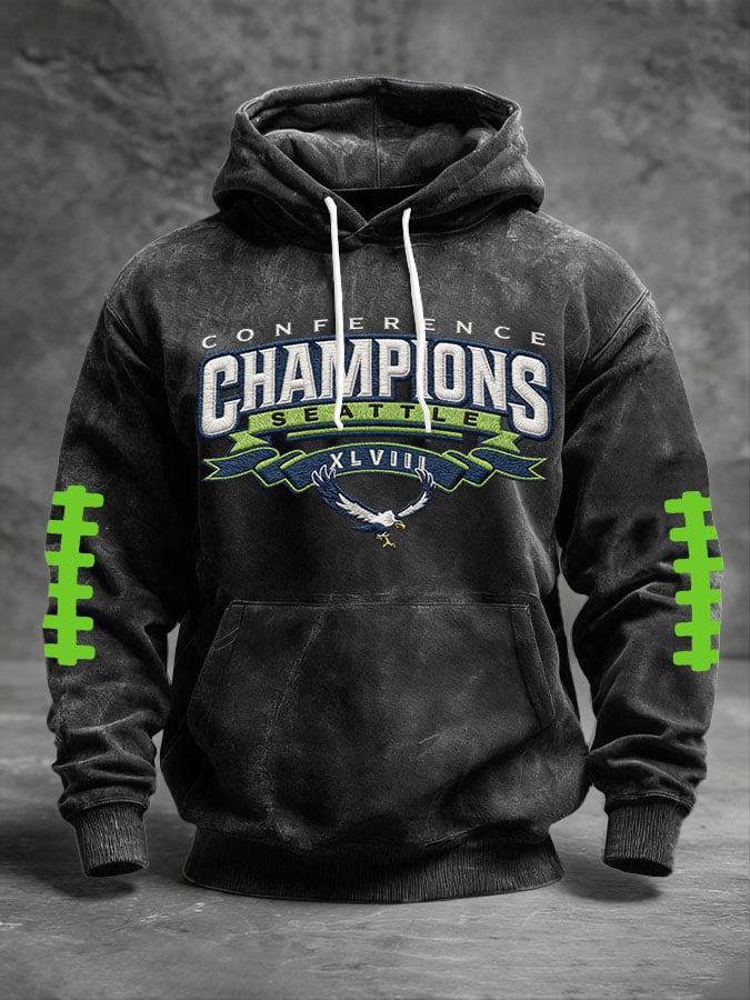 Men's Football Print Casual Hooded Sweatshirt