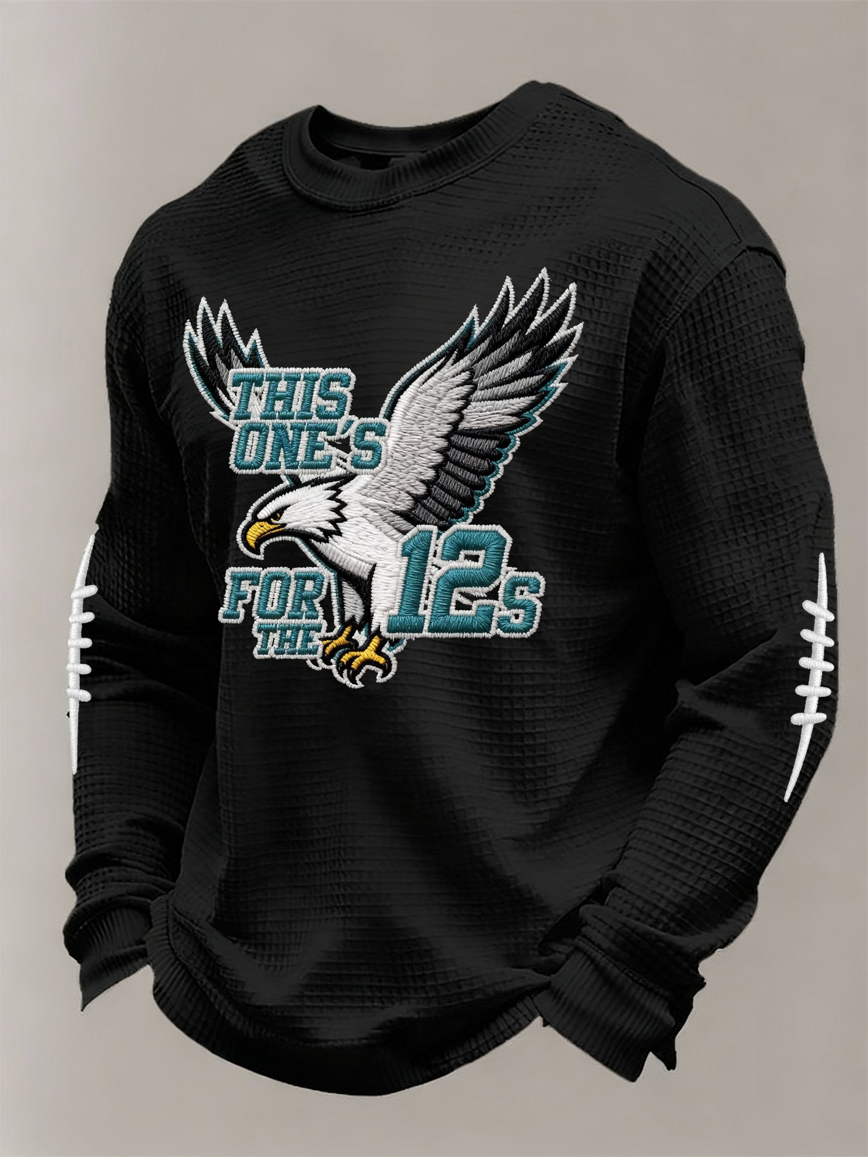 Menâs Football Graphic Waffle Knit Long Sleeve Crewneck T-Shirt