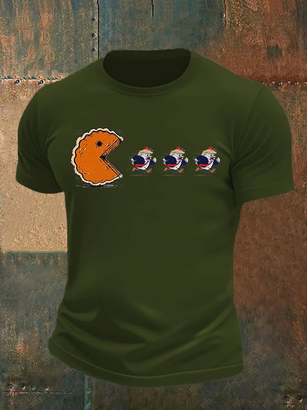 Men's Funny Turkey Chasing Pie Sublimation FDT Thanksgiving T-Shirt