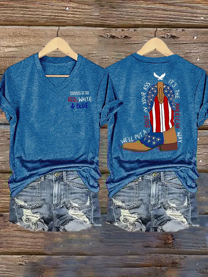 🔥Buy 3 Get 15% Off🔥Women's Brought To You Courtesy Of The Red, White & Blue Print Casual T-Shirt
