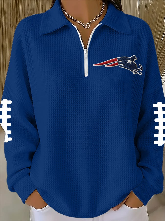 Women's Football Print Waffle Zip-Up Top