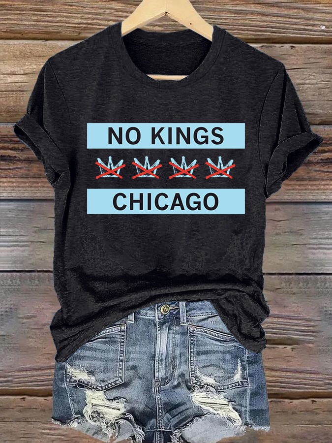 🔥Buy 3 Get 15% Off🔥Women's No Kings Chicago Flag Print T-Shirt