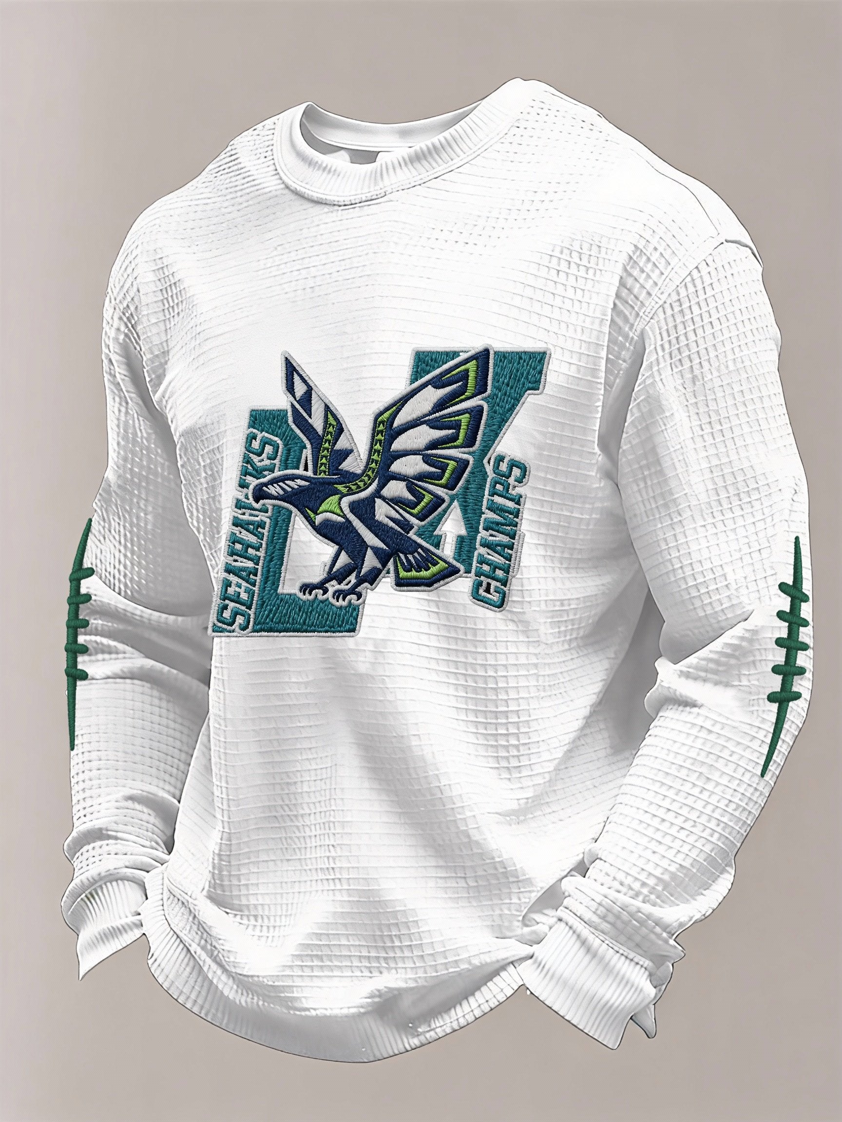 Menâs Football Graphic Waffle Knit Long Sleeve Crewneck T-Shirt