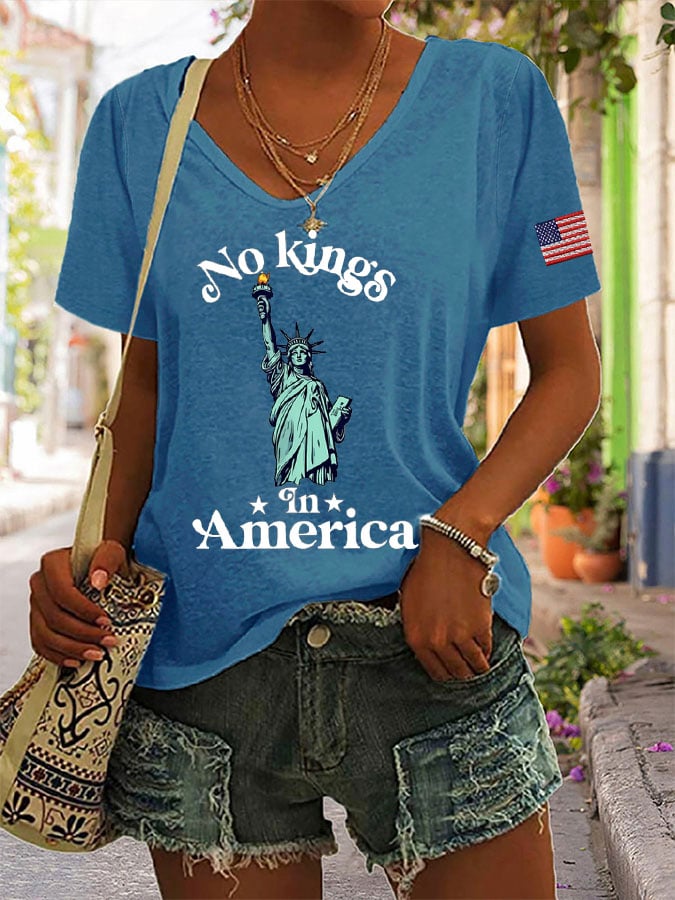 🔥Buy 3 Get 15% Off🔥Women's Independence Day FDT NO KINGS IN AMERICA Printed Casual T-Shirt