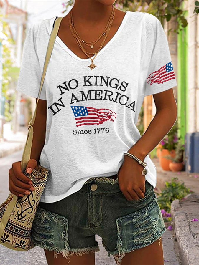 🔥Buy 3 Get 15% Off🔥V-neck Retro No Kings In America Since 1776 Print T-Shirt