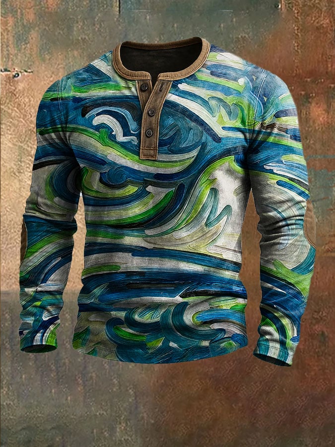 Men's Football Print Henley Top