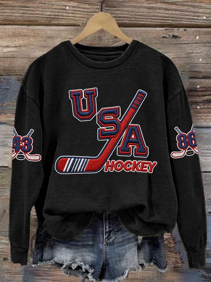 Women's Retro USA Ice Hockey Print Sweatshirt