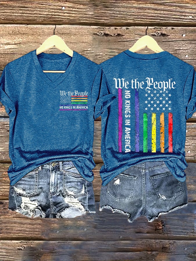 🔥Buy 3 Get 15% Off🔥V-Neck Retro We The People No Kings In America Print T-Shirt