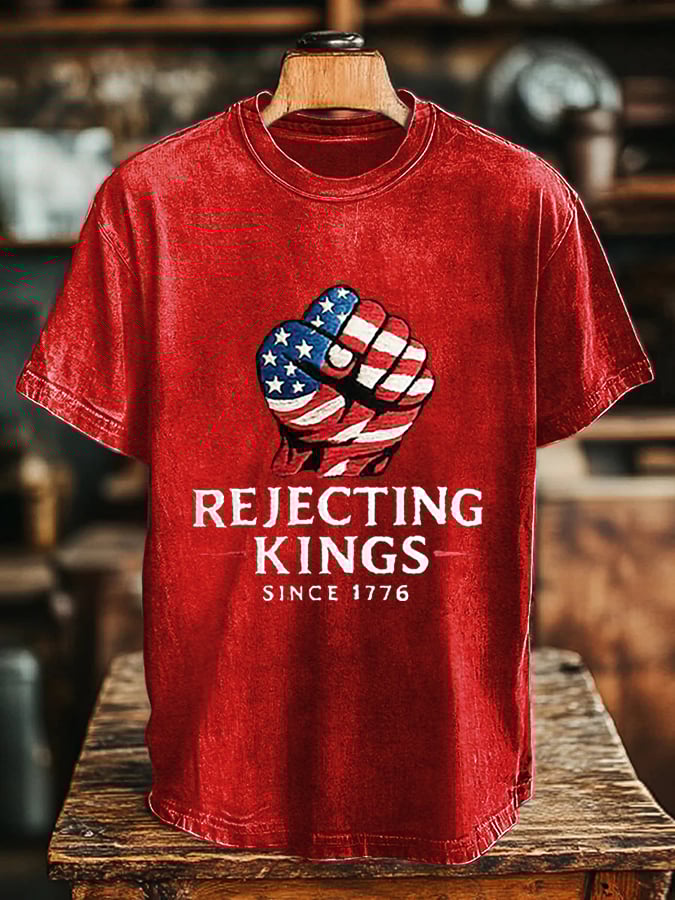 🔥Buy 3 Get 15% Off🔥Men's “Rejecting Kings Since 1776” Print T-Shirt