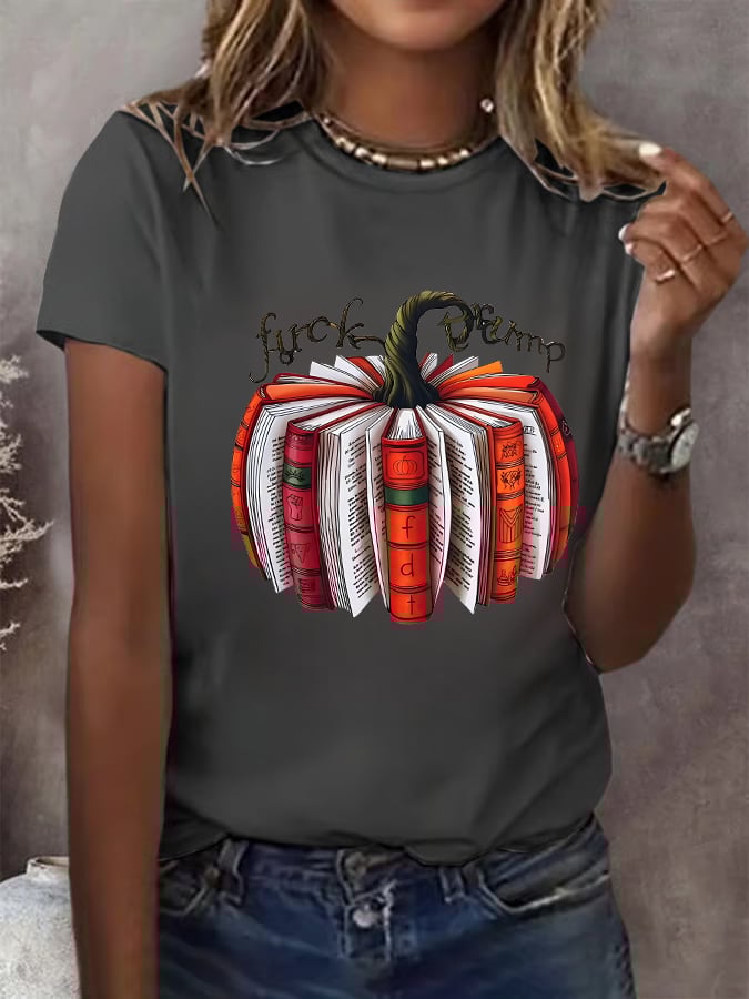 Women's Fall Book Pumpkin DTF transfer - FDT, Fall Aesthetic print T-Shirt
