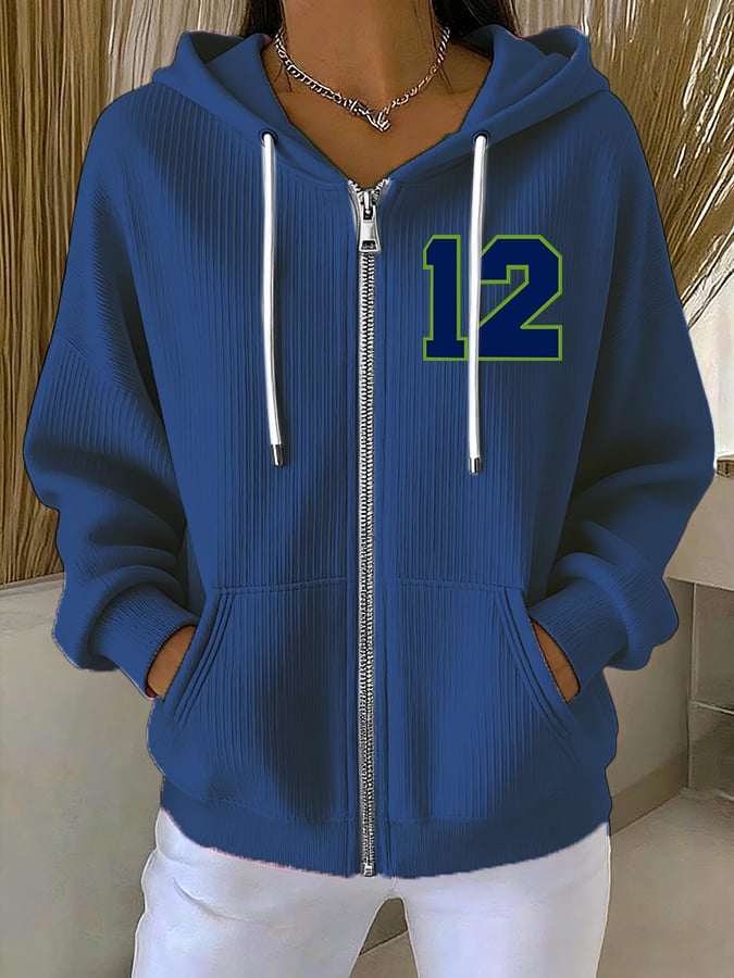 Women's Rugby Print Casual Hooded Sweatshirt