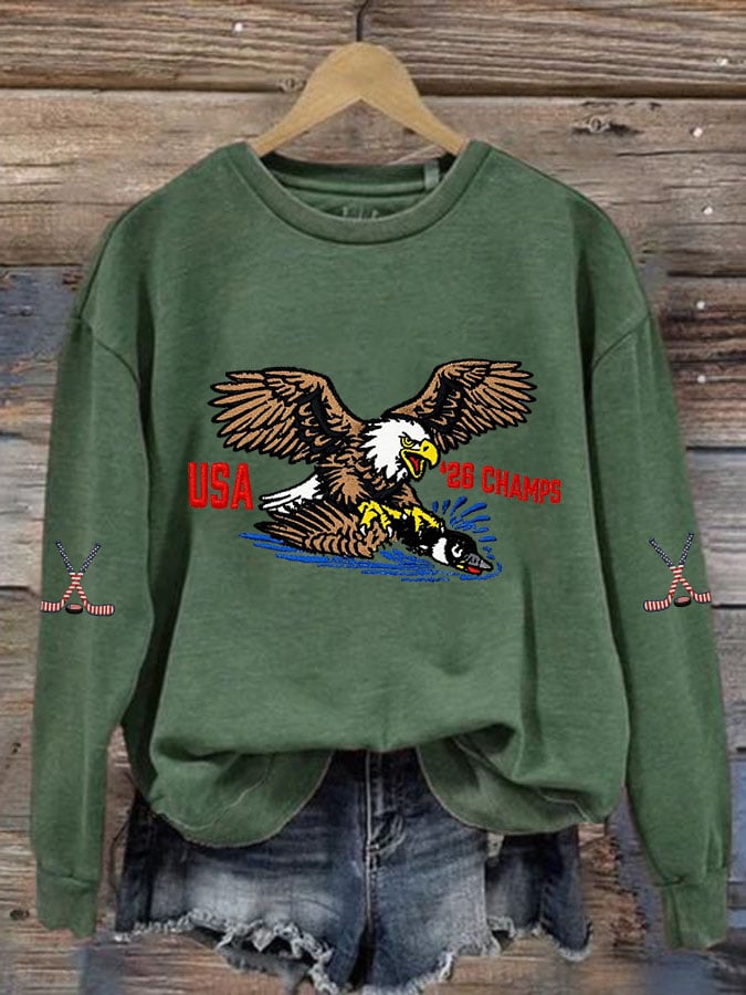 Women's Retro USA Ice Hockey Print Casual Sweatshirt