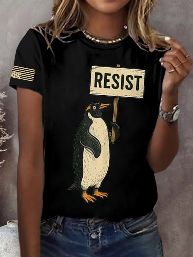 🔥Buy 3 Get 15% Off🔥Retro Penguins Resist Tariffs Print T-Shirt