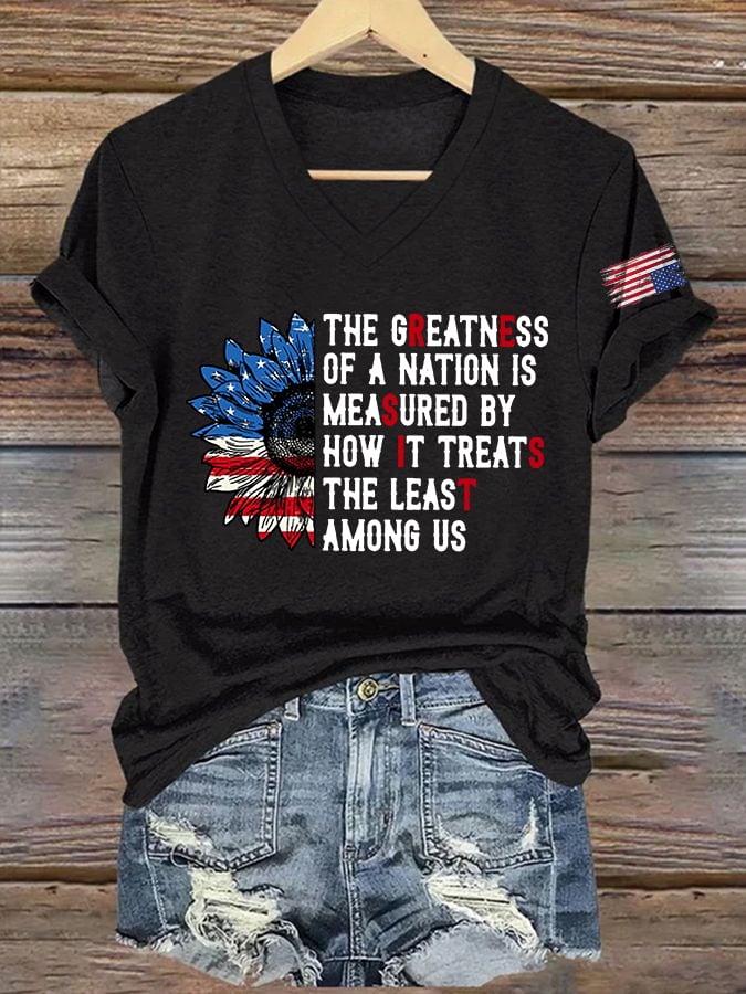 🔥Buy 3 Get 15% Off🔥V-Neck Retro Resist The Greatness Of A Nation Is Measured By How It Treats The Least Among Us Print T-Shirt