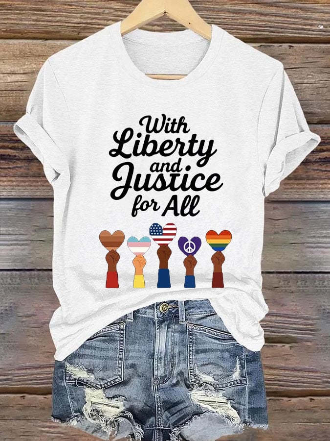 🔥Buy 3 Get 15% Off🔥Women's With Liberty Justice for All Print Caasual T-shirt