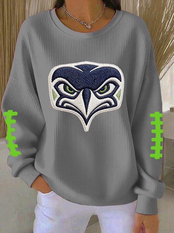 Women's Football Printed Knit Crew Neck Long-Sleeved Top