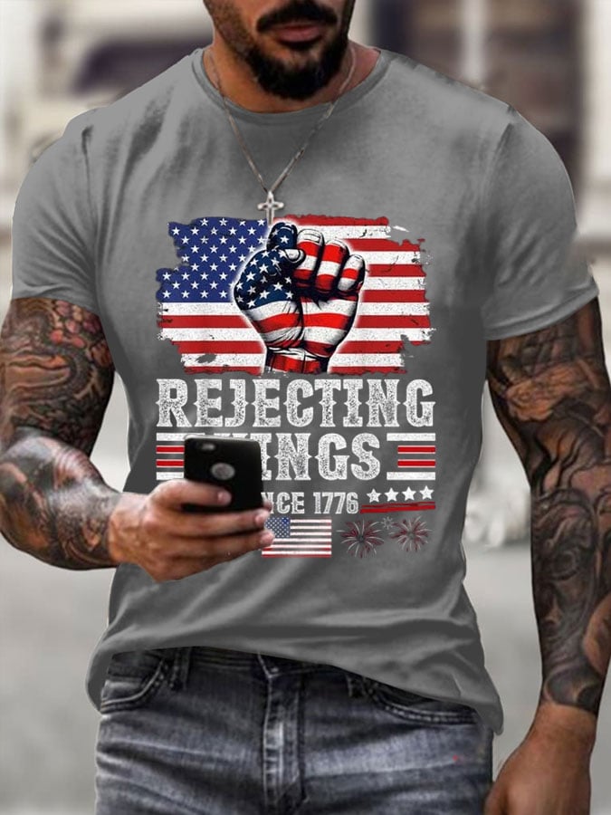 🔥Buy 3 Get 15% Off🔥Men's Independence Day FDT REJECTING KINGS SINCE 1776 Printed T-Shirt